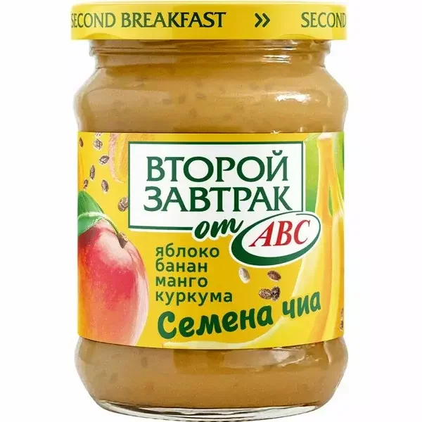 Десерт фруктово-злаковый ВТОРОЙ ЗАВТРАК ОТ ABC Яблоко, банан и манго, с семенами чиа и куркумой, 250 гр.