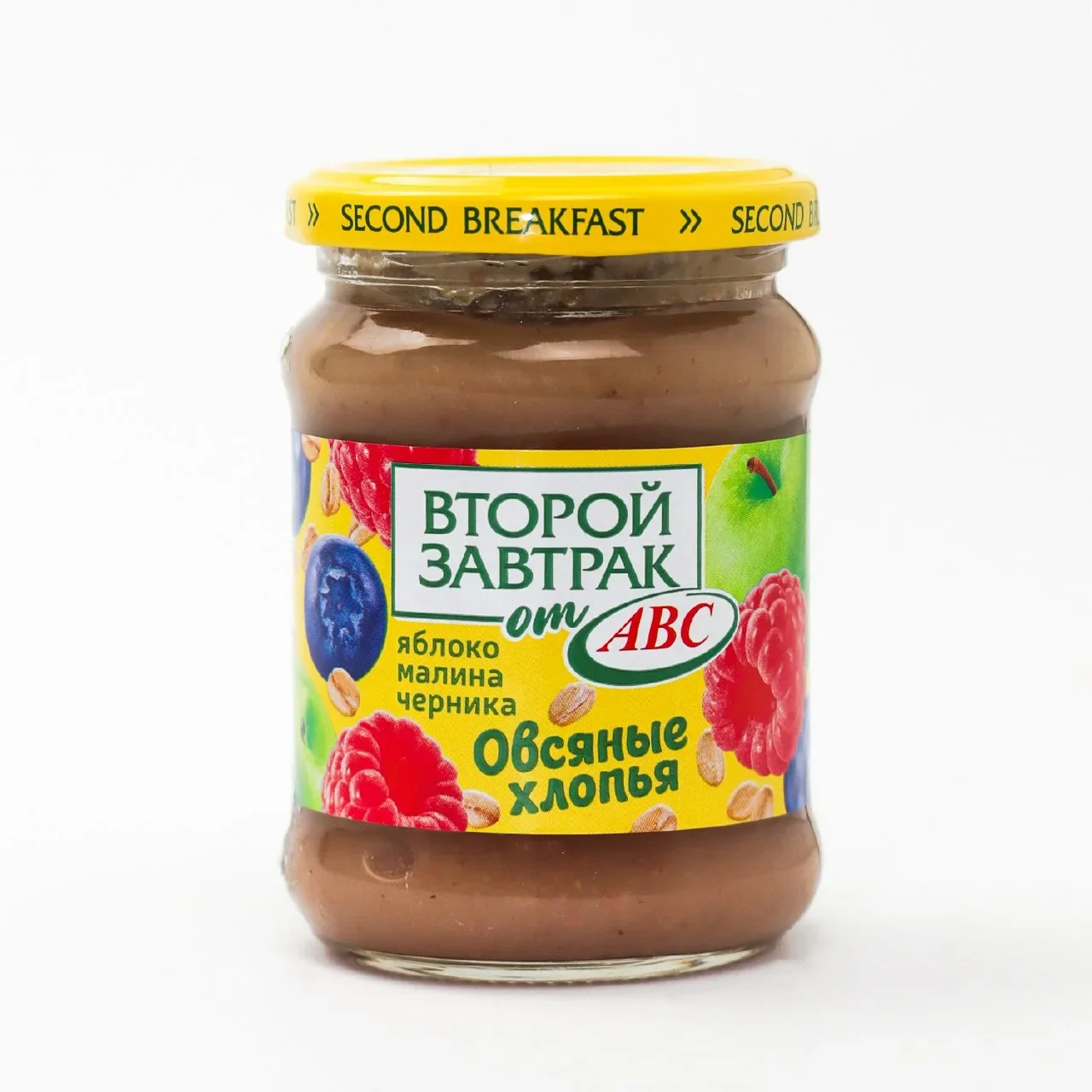 Миниатюра Пюре из яблок, малины, черники с овсяными хлопьями "Будь Здоров" АВС 250г