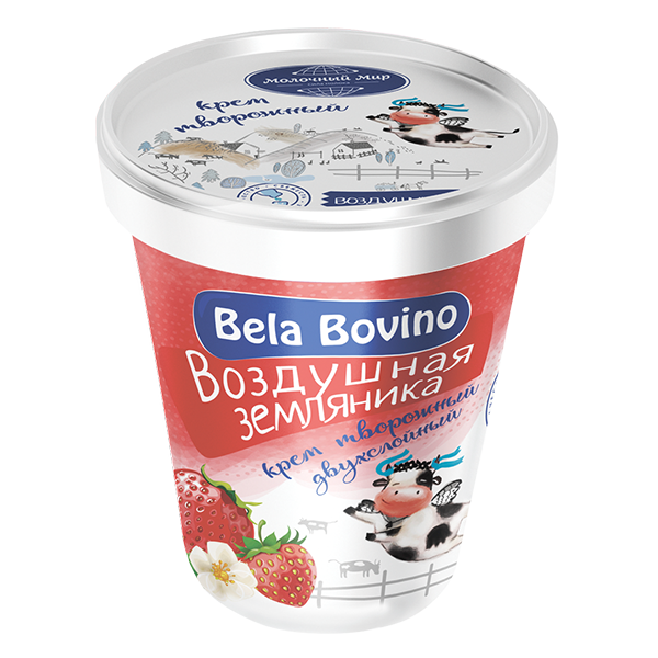Крем творожный Bela Bovino двухслойный Воздушная земляника (135 гр.)