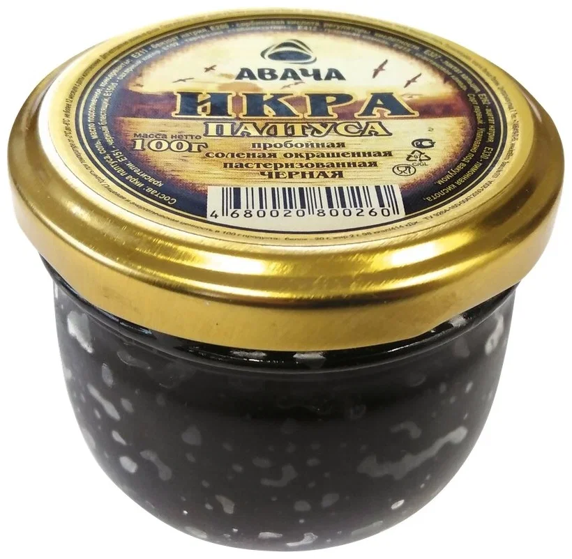 Миниатюра Икра палтуса "Авача" (натуральная) в стеклянной банке 100 гр.